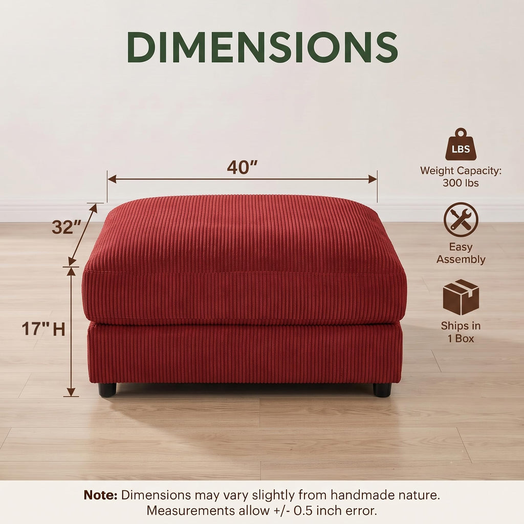 40" Rectangle Corduroy Ottoman Oversized Upholstered Footrest(Red)
