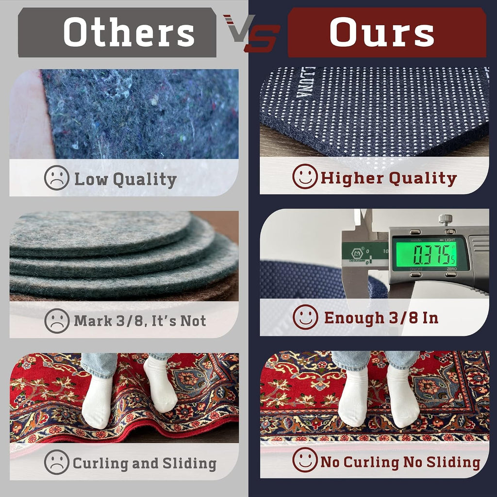 Non-Slip Area Rug Pad 9'x12', 3/8" Thick Double Side Rubber + Felt, Premium Deluxe Cushioned- Safe for All Floors - Set of 108
