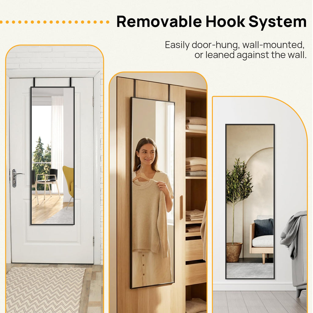 Black Over The Door Mirror, 47x14 Inches Full Body Mirror Full Length