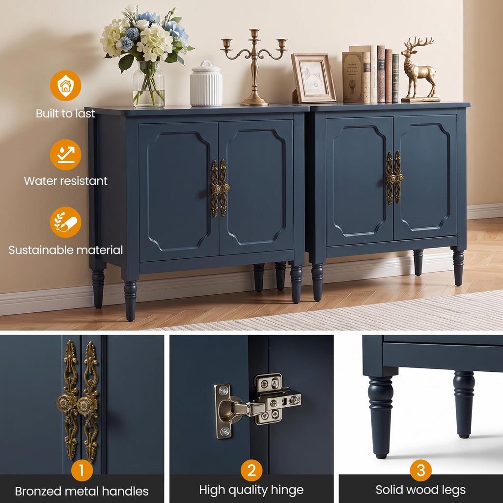 Buffet Cabinet with Storage, Painted Sideboard Coffee Bar, Blue