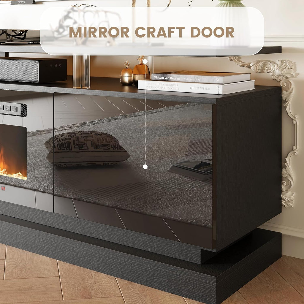 70 Inch Fireplace TV Stand with Electric Fireplace, Modern Entertainment Center with Storage Cabinets for TVs up to 80 Inch