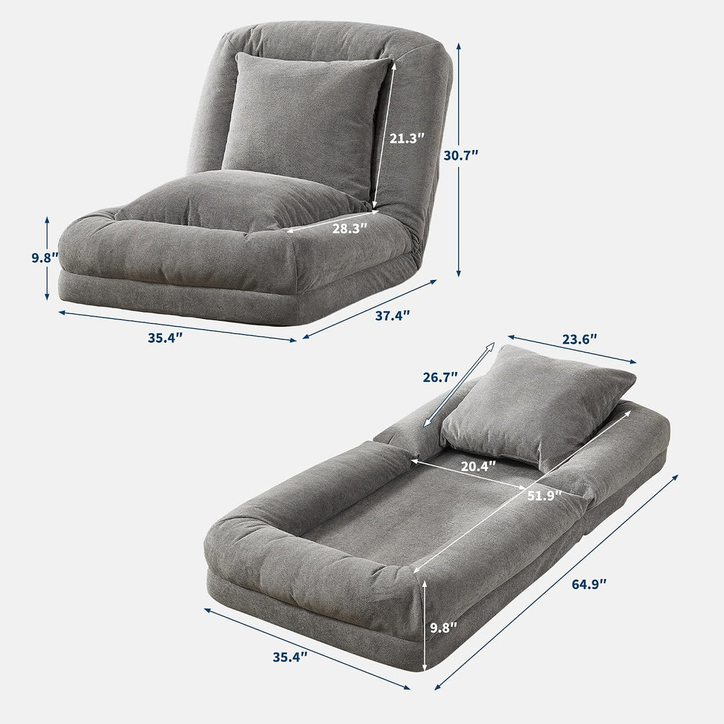 Oversized Adjustable Human Dog Bed for Adults & Pets - Chenille Upholstered Collapsible Floor Sofa with 2 Soft