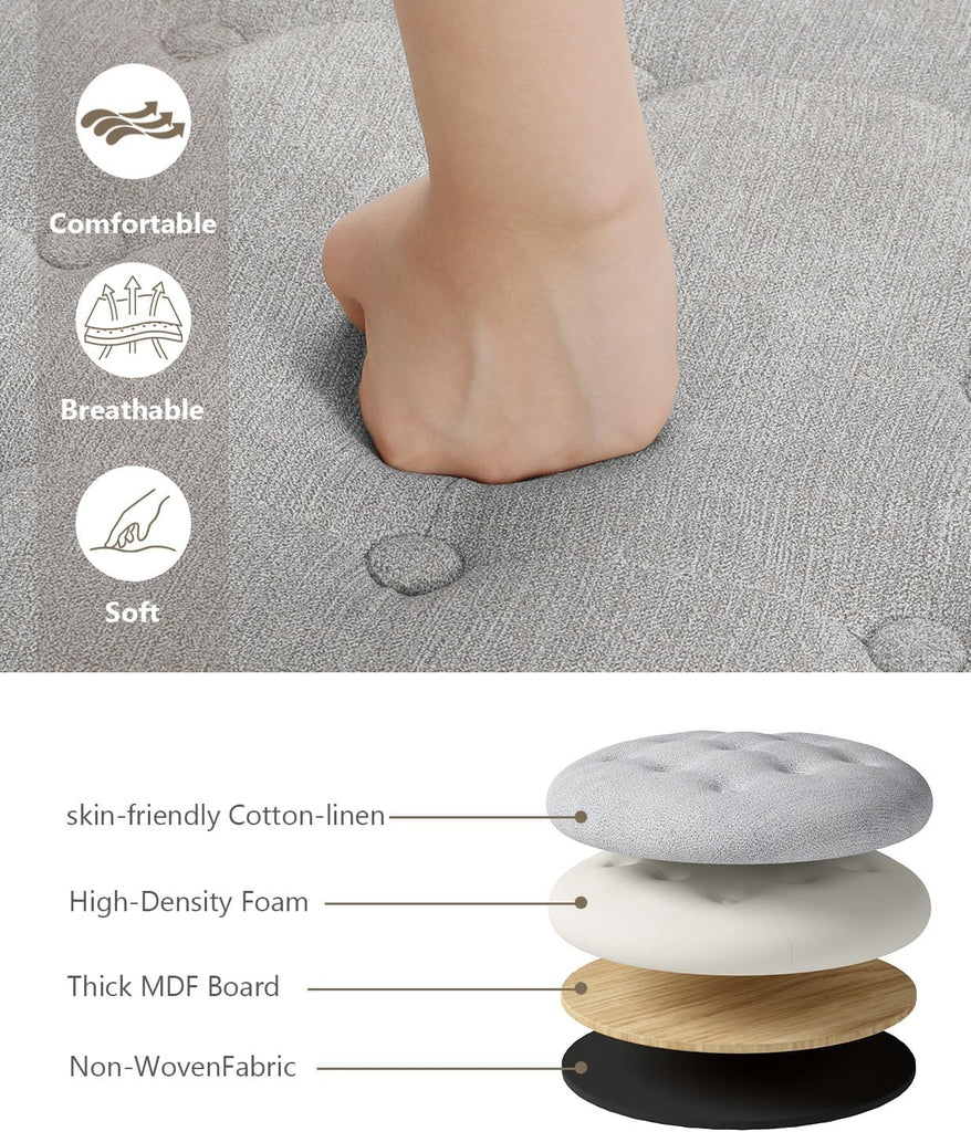 Round Storage Ottoman Bench, Light Gray, 16 Inches | Multi-Functional Ottoman Foot Rest, End of Bed Bench, Storage