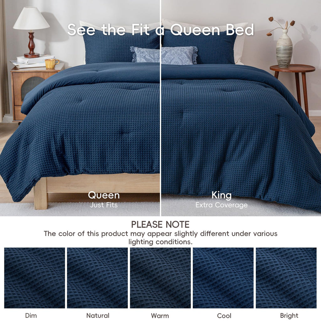 Ultra Soft Waffle Comforter Set 3 Pieces, Navy Blue