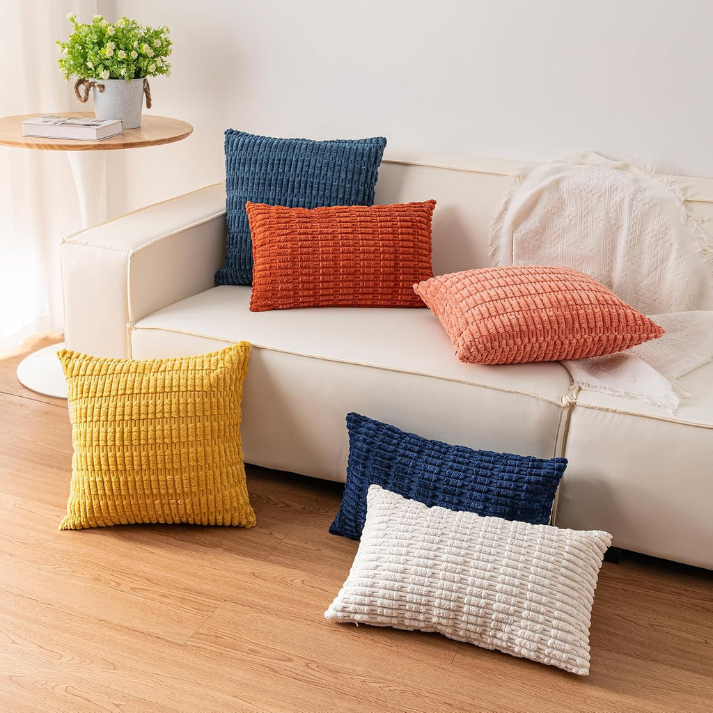 Pack of 2 Corduroy Decorative Throw Pillow Covers 18x18 Inch Soft Striped Pillow Covers Modern Farmhouse Home Decor