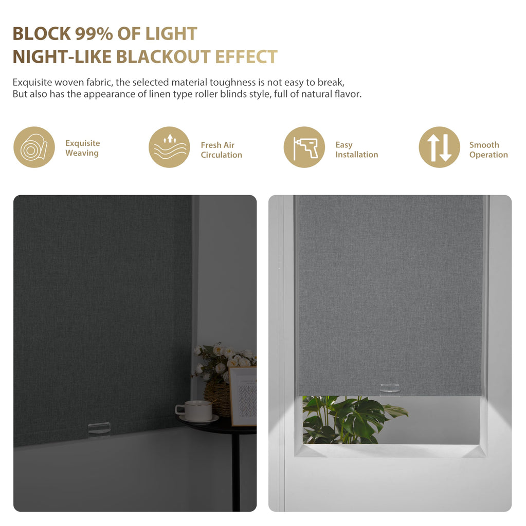 Blackout Roller Shades for Indoor Windows, Grey