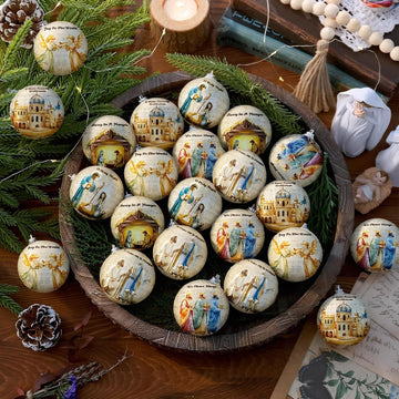 Nativity Scene Christmas Tree Ornaments Ball Christmas Jesus Decorations for Tree Vintage Christian Religious - Set of 24