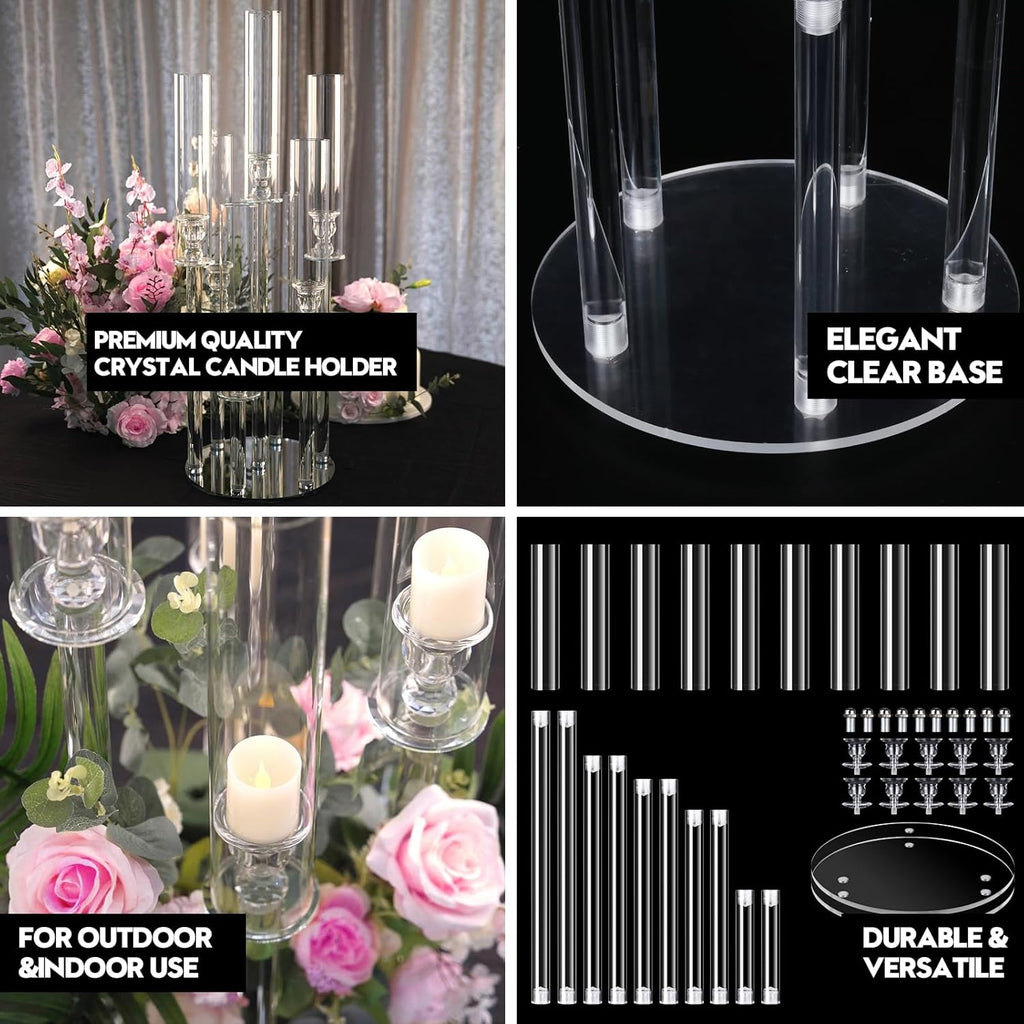 2 Set 5 Arm Acrylic Candle Holder, Mjkeomo 22'' Tall Candelabra Centerpieces for Tables, Candlesticks Holder with