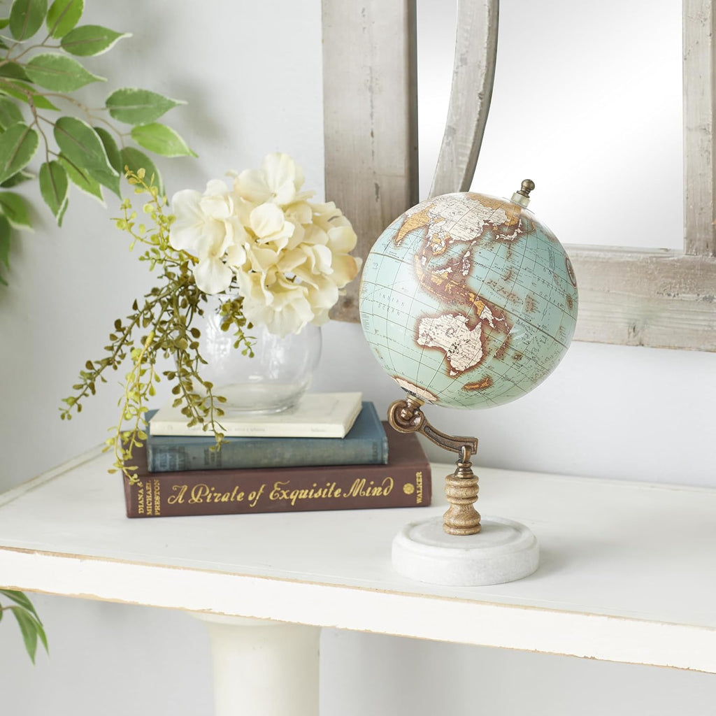 Marble Globe with Marble Base, 7" x 7" x 11", Teal
