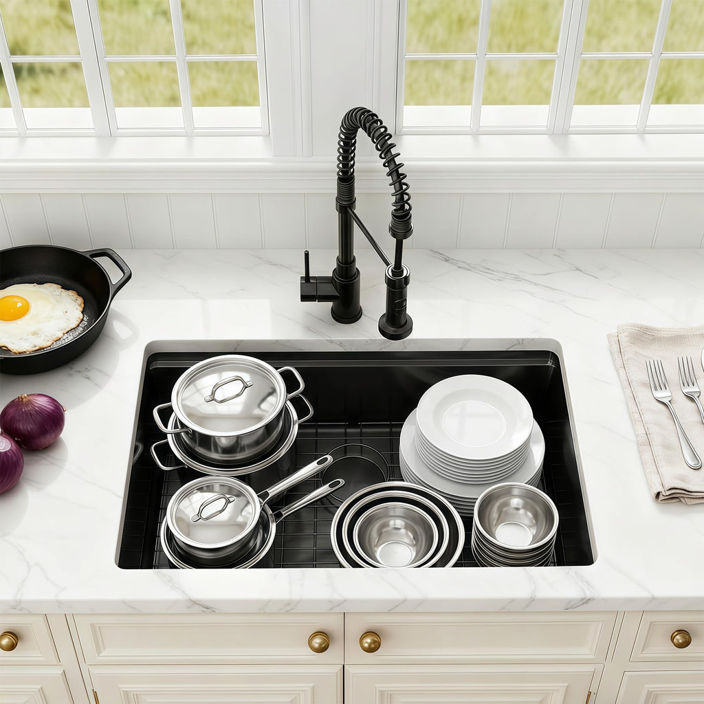 30 Inch Workstation Black Kitchen Sink, 16 Gauge Undermount Sink