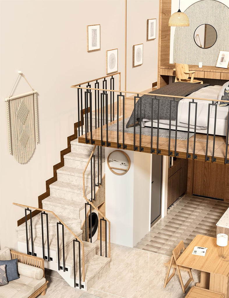 6 Pack U Shape 39.6" Stair Balusters with Adjustable Top Bracket for Staircase Interior, Side Mount Industrial