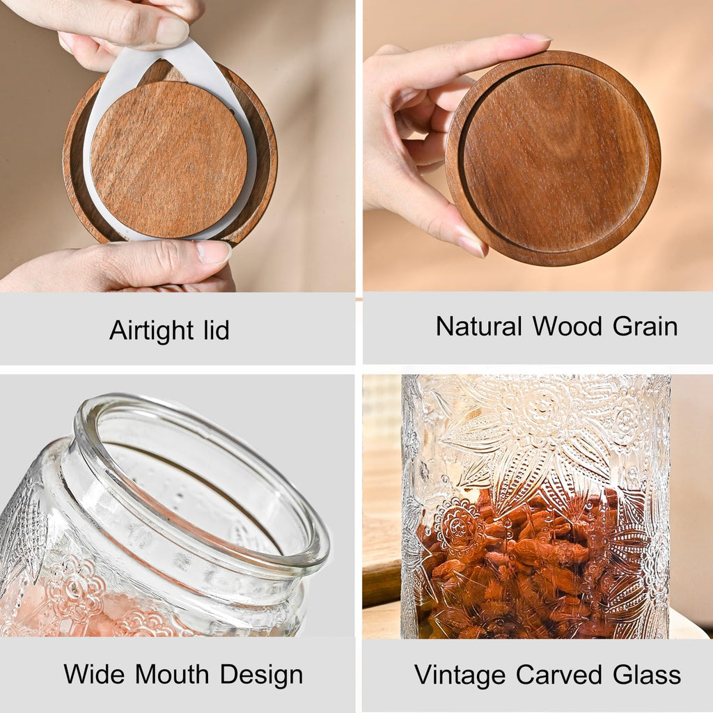 Glass Storage Containers With Lids, Glass Jars With Lids, 24oz, Set Of 3