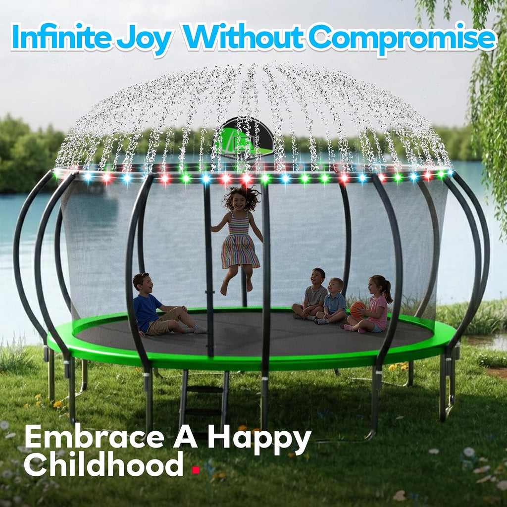 Trampoline 8 10 12 14 15 16FT, 1500LBS Weight Capacity Backyard Trampoline Outdoor with Basketball Hoop, Enclosure