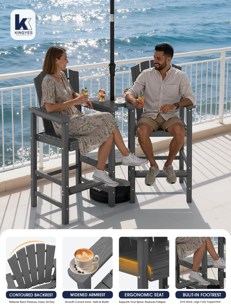 Tall Adirondack Chair Set of 2 with Double Connecting Trays, Gray