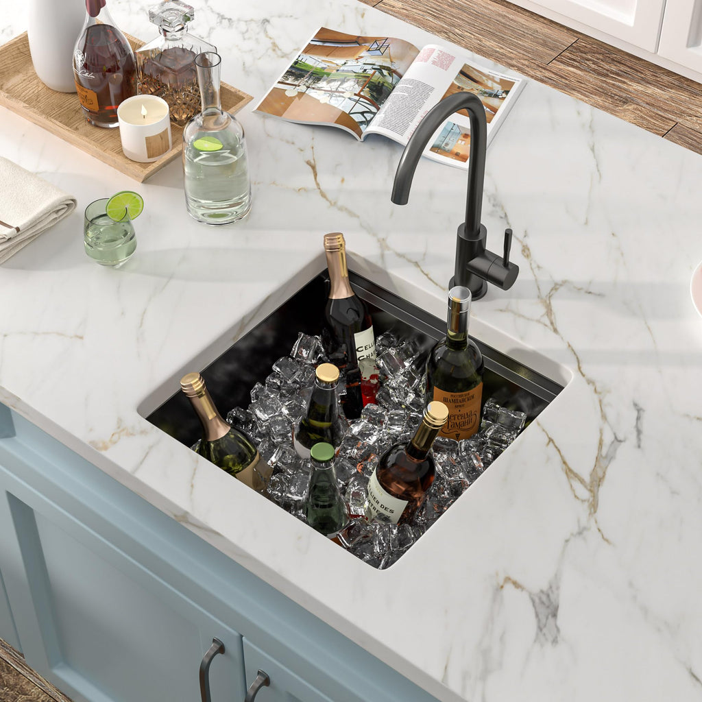 17"x17" Undermount Black Bar Prep Sink Workstation