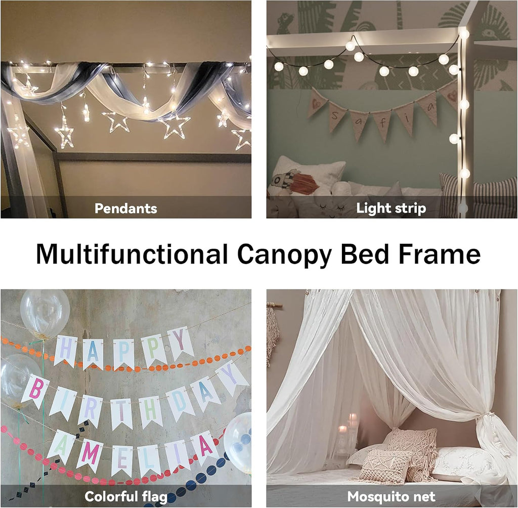 House Bed Frame with LED Lights, Solid Wood Montessori Floor Bed, Low Platform Kids Play House Bed for Boys