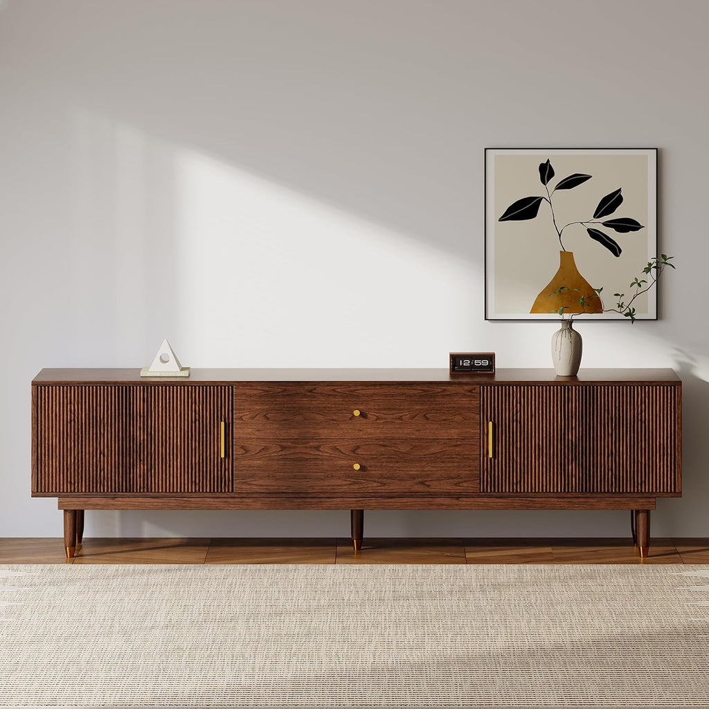 78.7" Mid Century Modern TV Stand for 90 inch TV , Walnut | TV Console with 2 Storage Cabinet & 2 Drawers