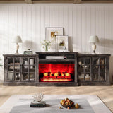 97 Inch Farmhouse Fireplace TV Stand for TVs up to 100 Inches, Entertainment Center with 33 Inch Electric Fireplace, Large Storage Cabinets and Adjustable Shelves, Rustic Black