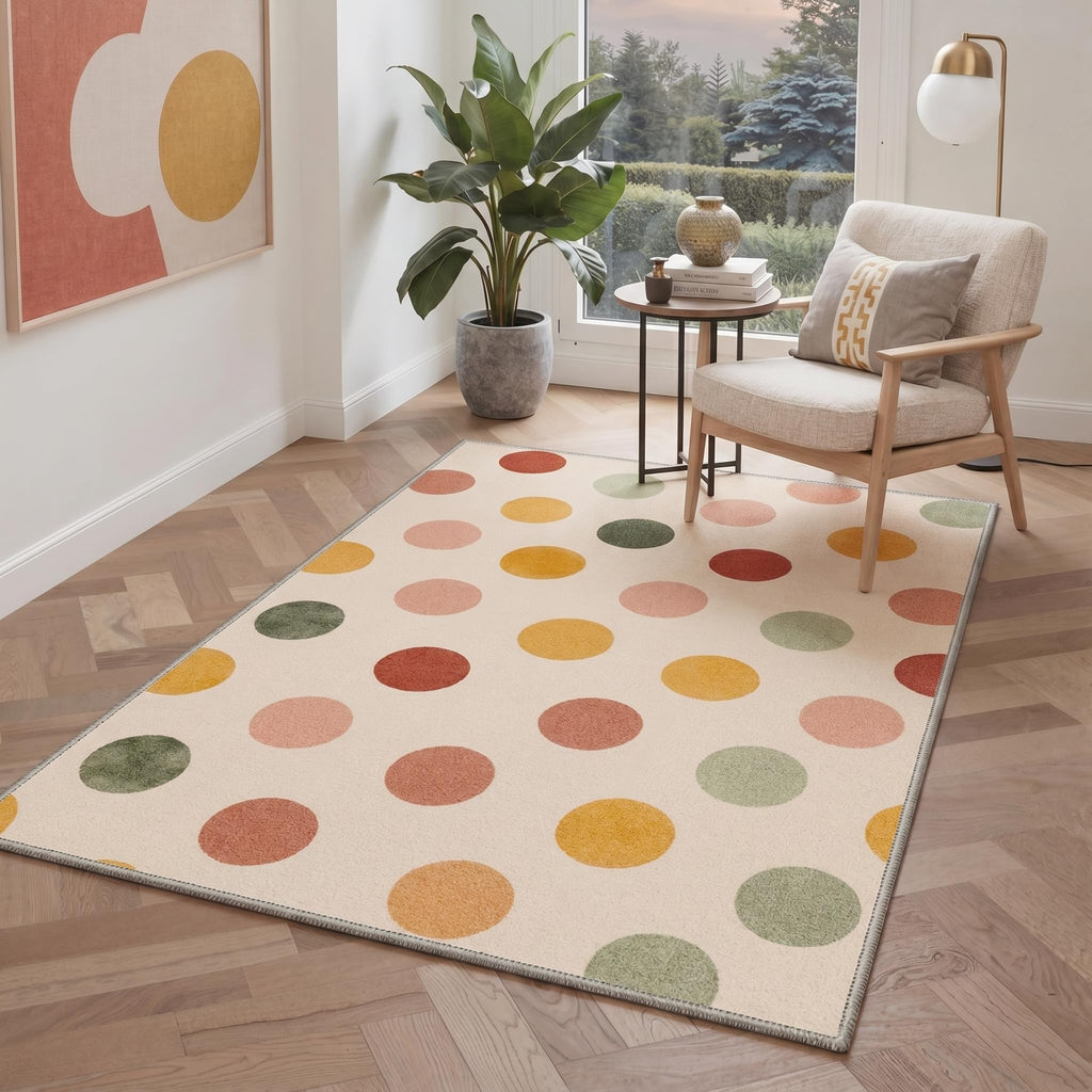 Area Rug, Minimalist Washable Polka Dots