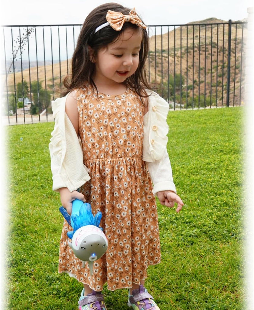 Toddler Little Girls Dress And Cardigan Sets 2 Piece Floral Print Sleeveless Dress and Long Sleeve Cardigan Set