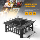 Outdoor Fire Pit, 32 Inch Firepit Table Metal Outdoor Fireplaces with Waterproof Cover for Outside Patio Camping (Black) - Image 5