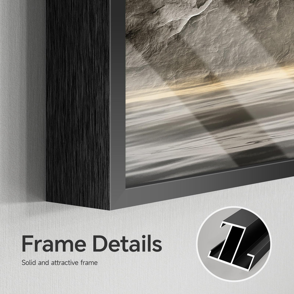 Large Framed Modern Gold Luxury Mountain Wall Art, 3 Piece