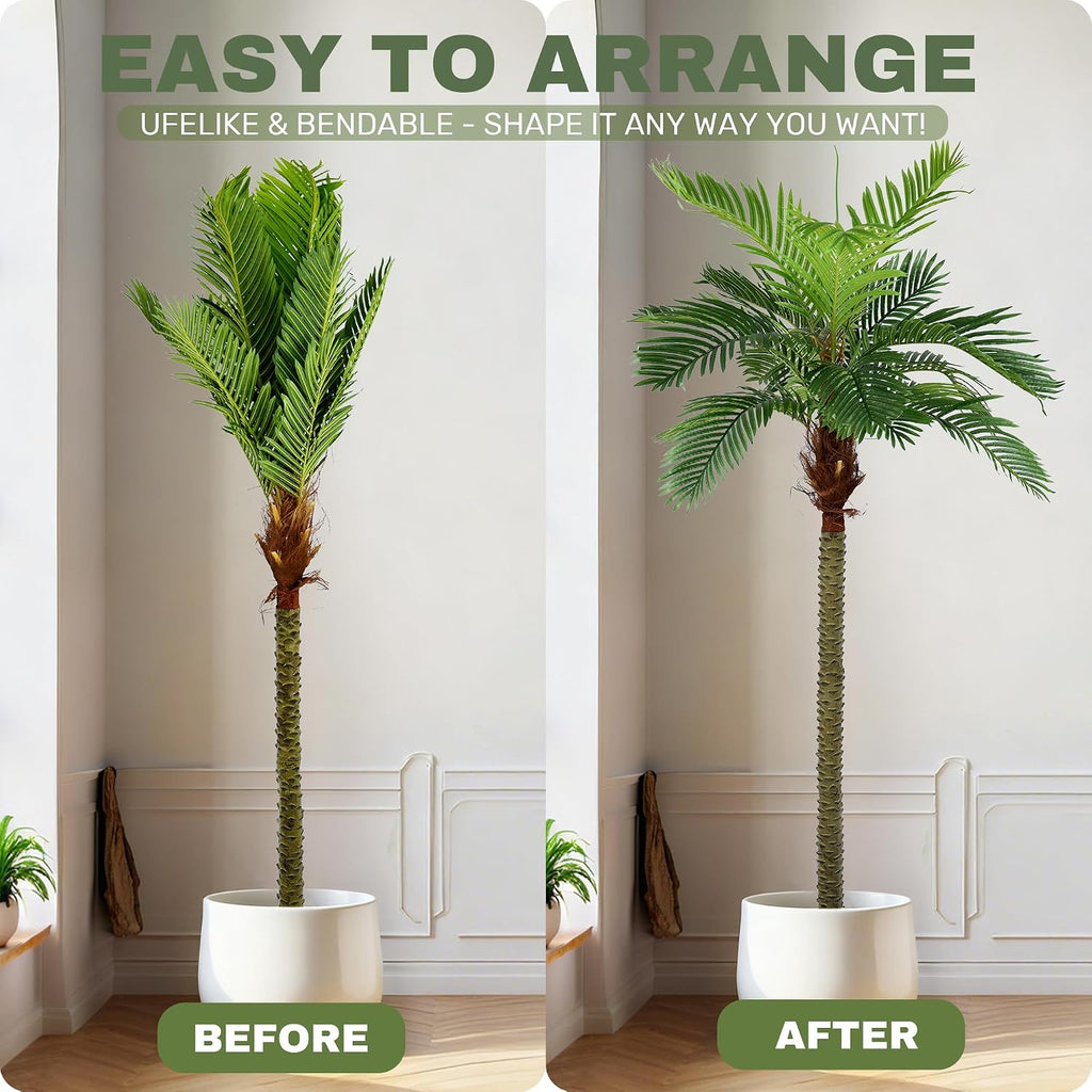 Palm Tree 8ft for Outdoors Faux Triple Phoenix Palm,96 Inch Tall Large Fake Tropical Palm Tree ,Poolside,Garden,Home