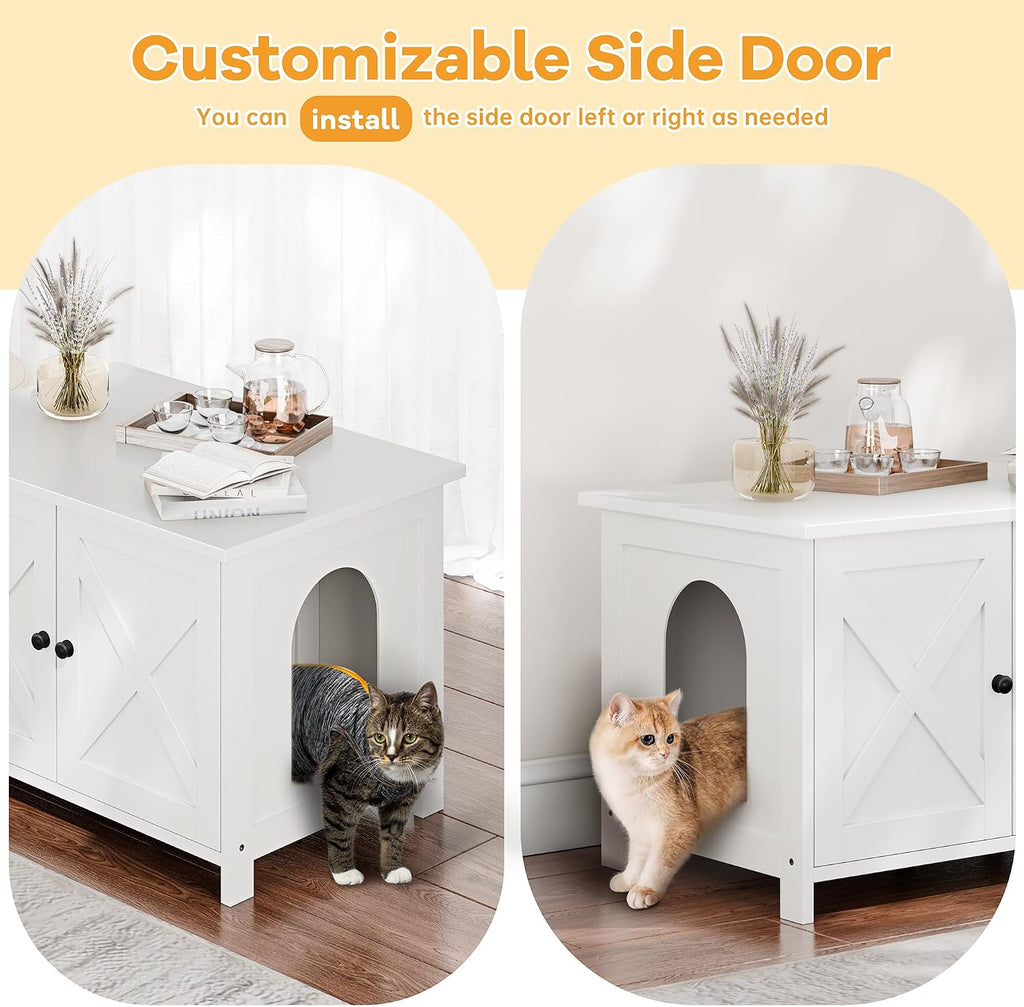 Cat Litter Box Enclosure, Litter Box Furniture Cabinet Hidden with Removable Divider, Wooden Cat House with End
