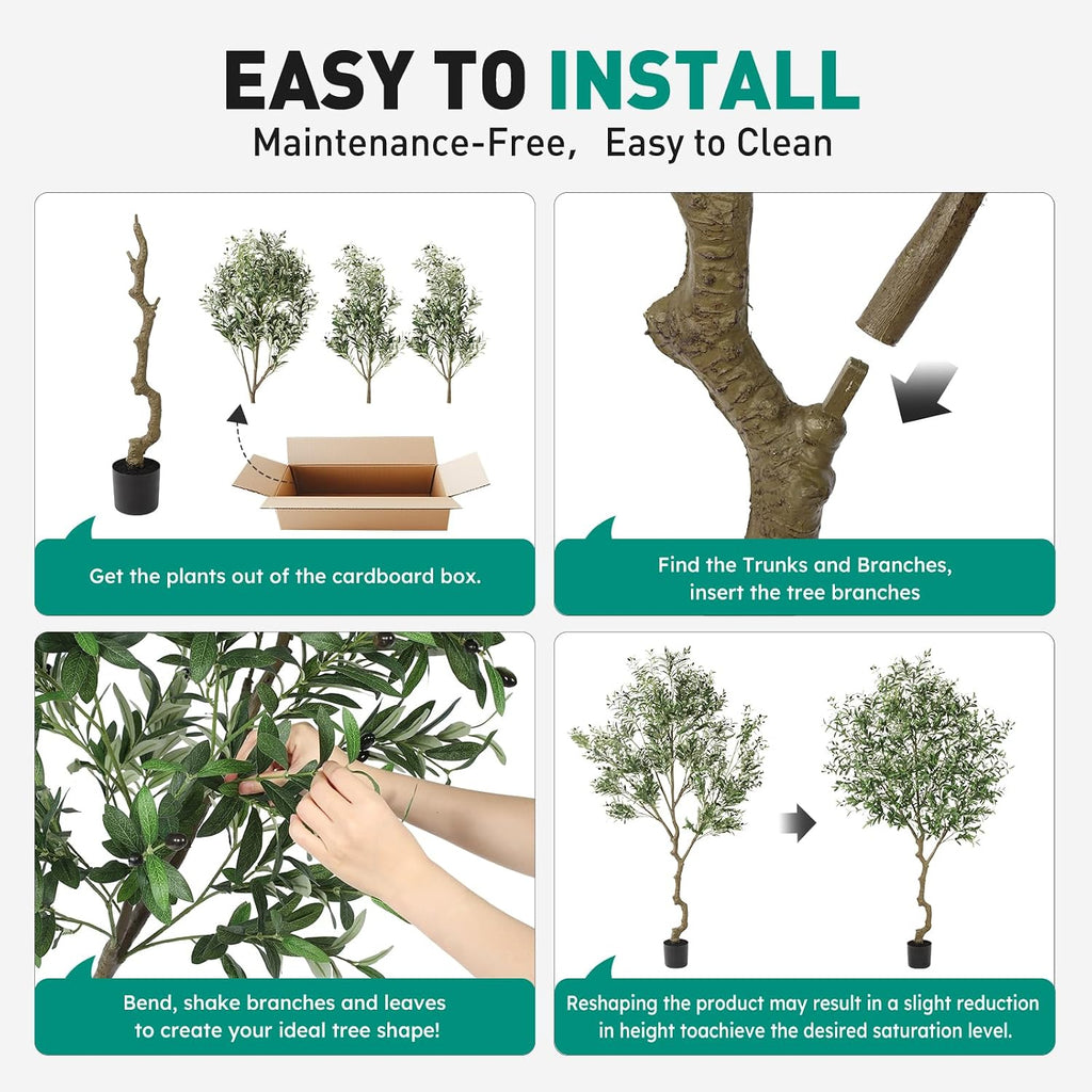 Faux Olive Tree 8ft, Large Realistic Silk Olive Trees Artificial Indoor with Natural Wood Trunk & Lifelike Fruits