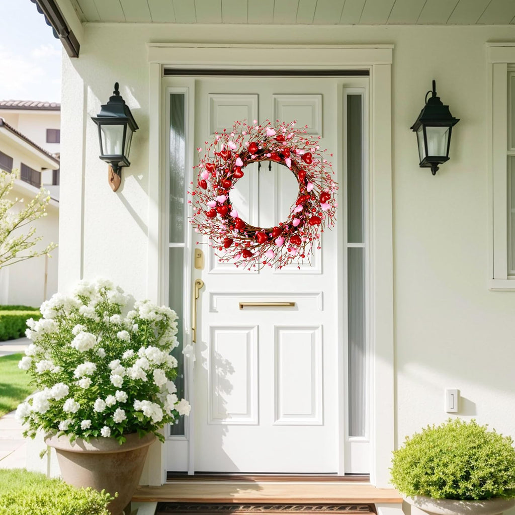 Valentine's Day Wreath 20 Inches Valentines Day Wreaths for Front Door Not Easy to Fall Off The Red Heart Shaped