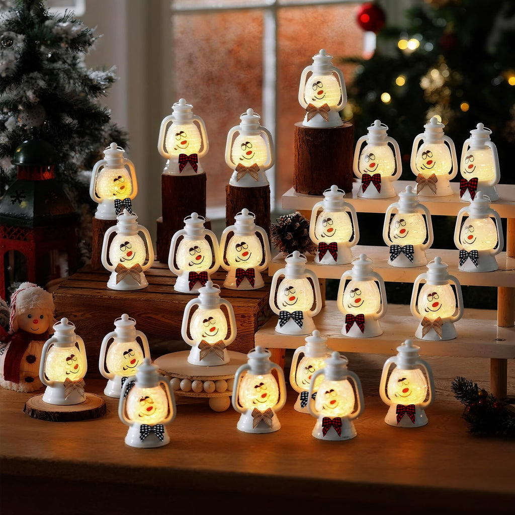24 Pcs Christmas Snowman Lantern, Table Centerpieces, 4 Inch, White