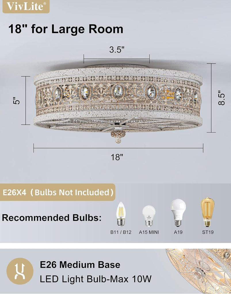 White Ceiling Fan with Light and Remote,Antique French Country Crystal Caged Fandelier