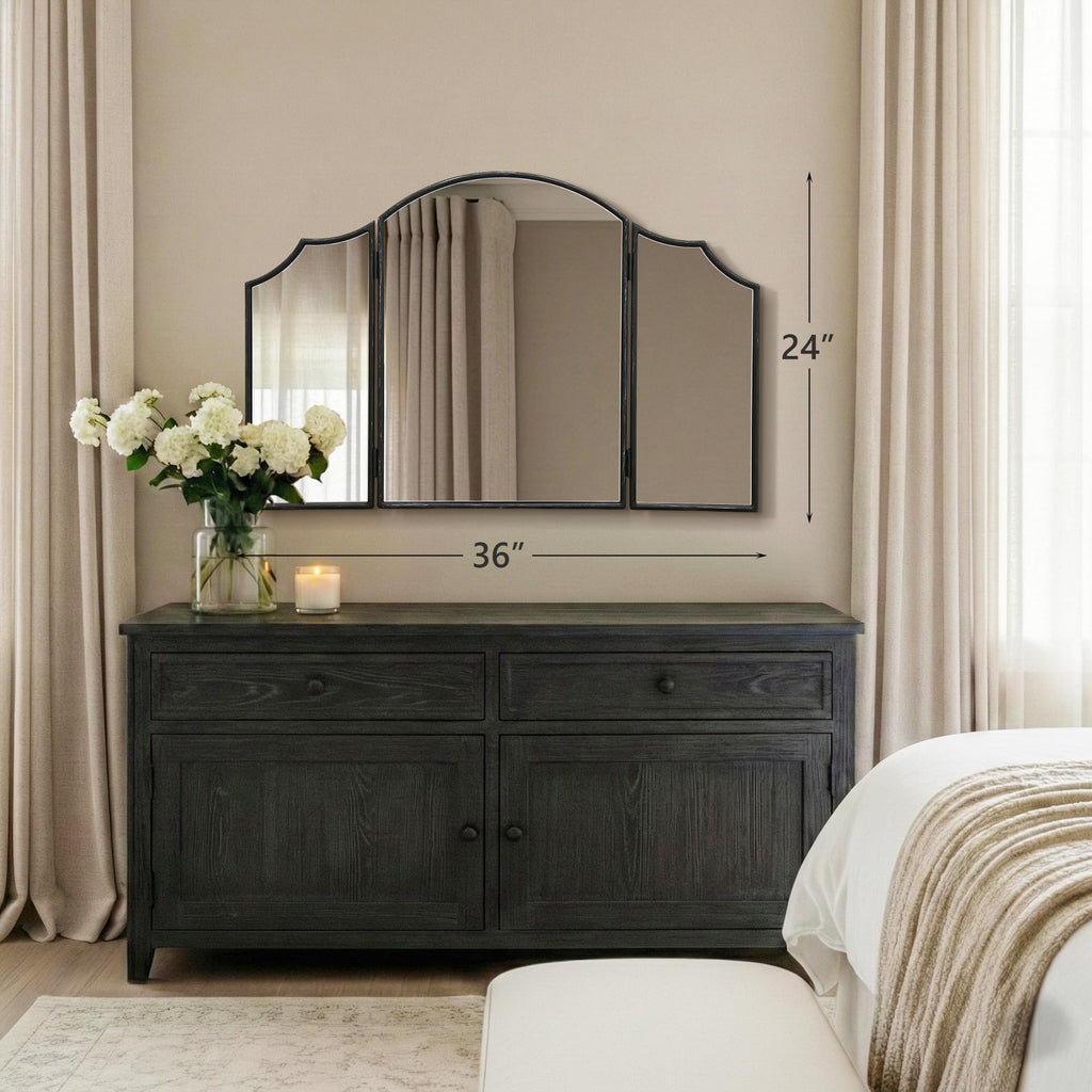 Black Scalloped Vanity Mirror: 36"x24" Three Sided Dresser Miror