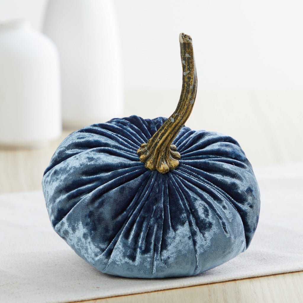 Set of 4 Small Velvet Pumpkins (Sm 2Indigo Navy Ivory)