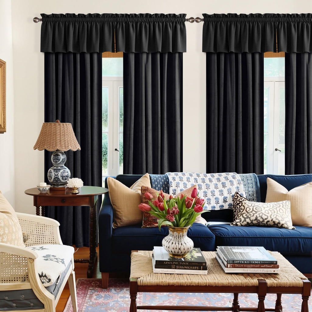 Black Velvet Blackout Curtains 96 inch Long 2 Panels