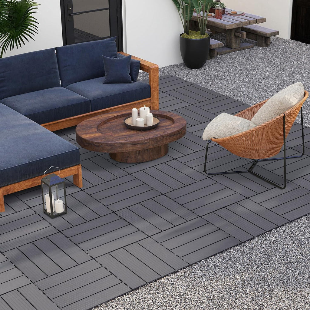 9 PCS Interlocking Deck Tiles, 12''X 12'' Plastic Patio Flooring Outdoor Waterproof Floor Deck Tiles for Balcony Porch