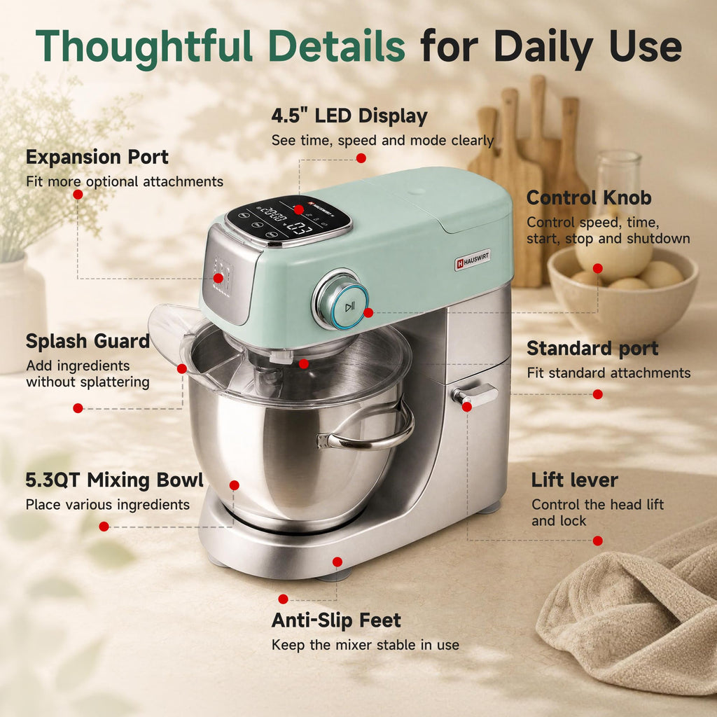 5.3QT Stand Mixer, LED Touch Screen, Quiet Operation, 11-Speed