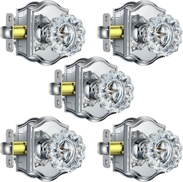 Glass Door Knobs, Passage Polished Chrome Door Knobs, 5 Pack
