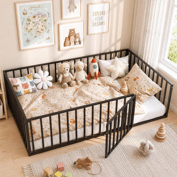 Toddler Floor Bed, Metal Montessori Bed for Kids, Black