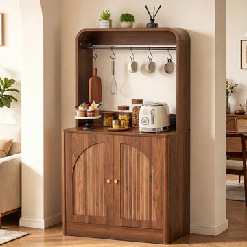 31.5" Coffee Bar Cabinet with Charging Station, Arched Hutch Storage
