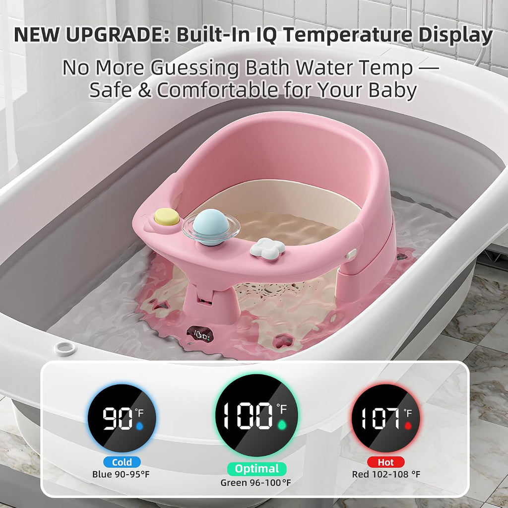 Bath Seat for Babies 6 Months & up with Thermometer, Non-Slip Toddler Bath Seats for Sitting Up, Safe Infant &