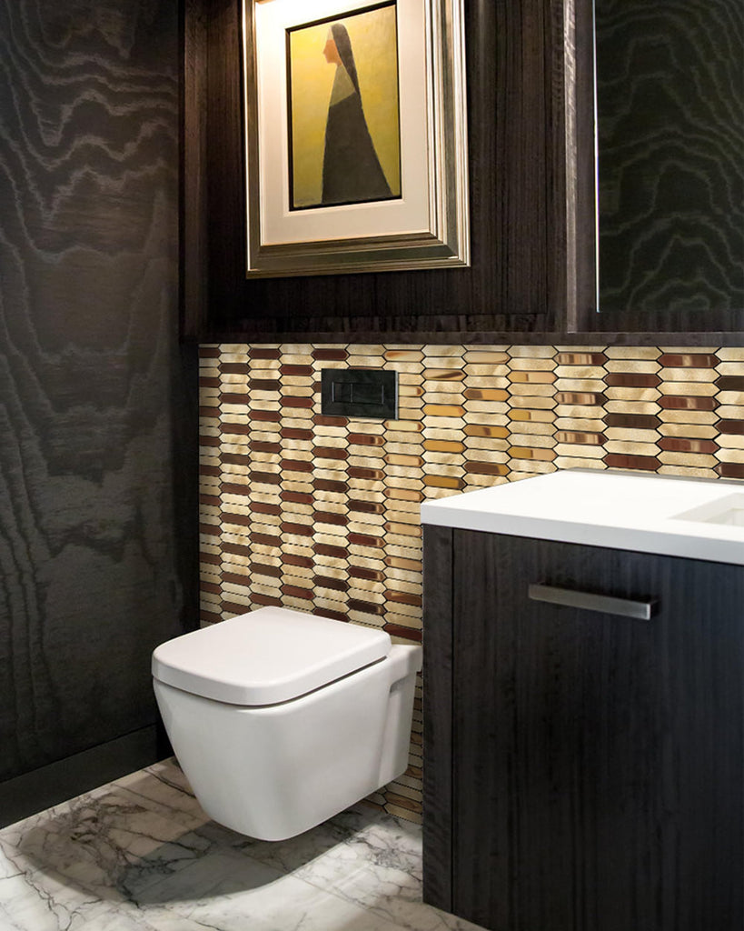 Champagne Gold Tile Long Hexagon Mosaic Tiles Backsplash Wall Bath Shower Floor Real Metal Tile5 Sheets: