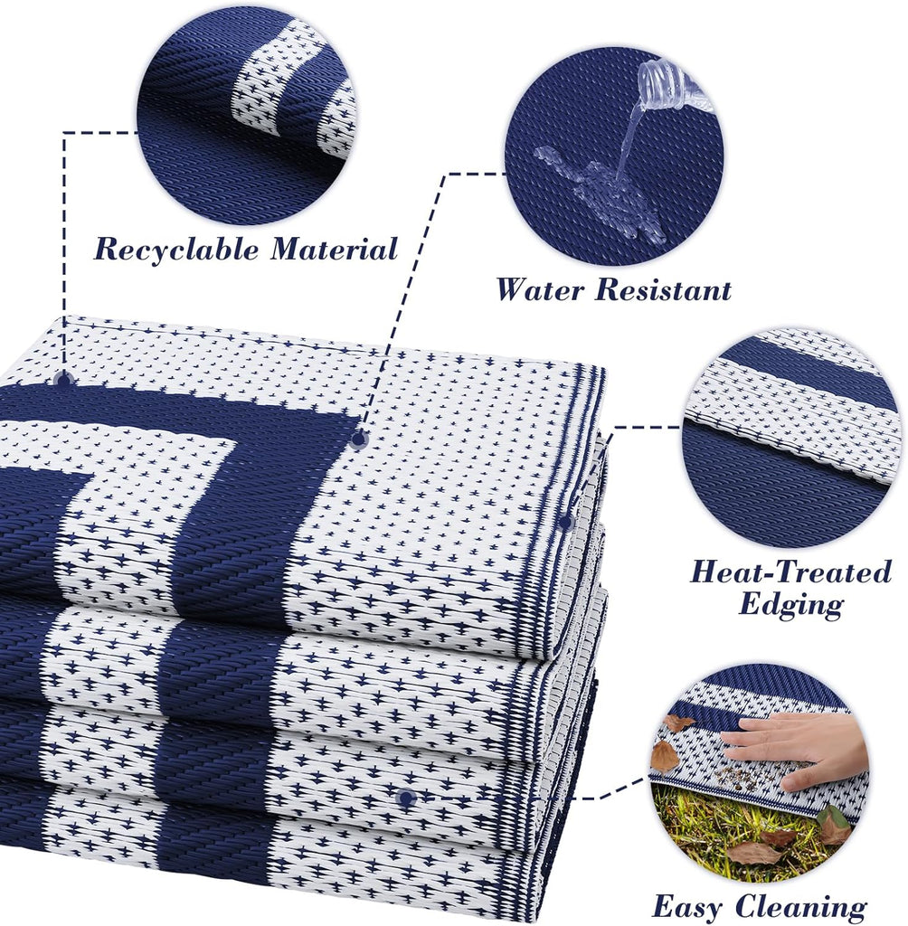 Outdoor Rug, Waterproof Reversible Patio Rugs, Large Outdoor Area Rug Foldable Plastic Camping Rugs for