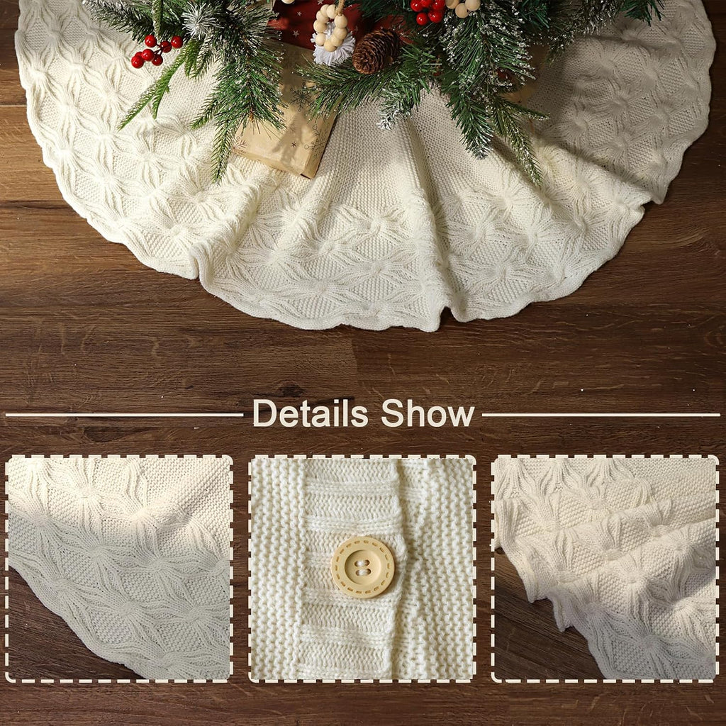 Knit Christmas Tree Skirts, Neutral Tree Skirt, Cozy Christmas Decorations