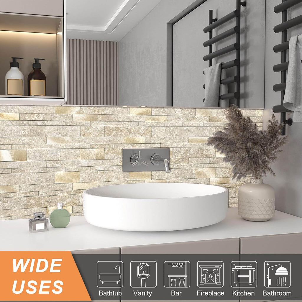 Peel and Stick Tile Stone Backsplash Wall(10pcs,Beige)