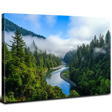 Smoky Mountain Canvas Wall Art, Foggy Forest Landscape Wall Decor Nature Pine Trees Scenery Picture Prints Poster