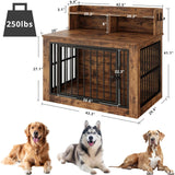 Extra Large Dog Crate Furniture, 43.3 inches Wooden Dog Crate with Storage and 4 Hooks