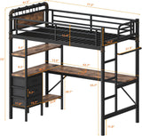 Twin Loft Bed with L-Shaped Desk, LED Lights,Charging Station