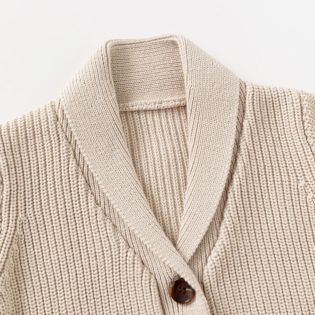Toddler Boys' Cotton V-Neck Cardigan Sweater, Infant Baby Boys Button up Knitted Sweatshirt for Fall and Winter