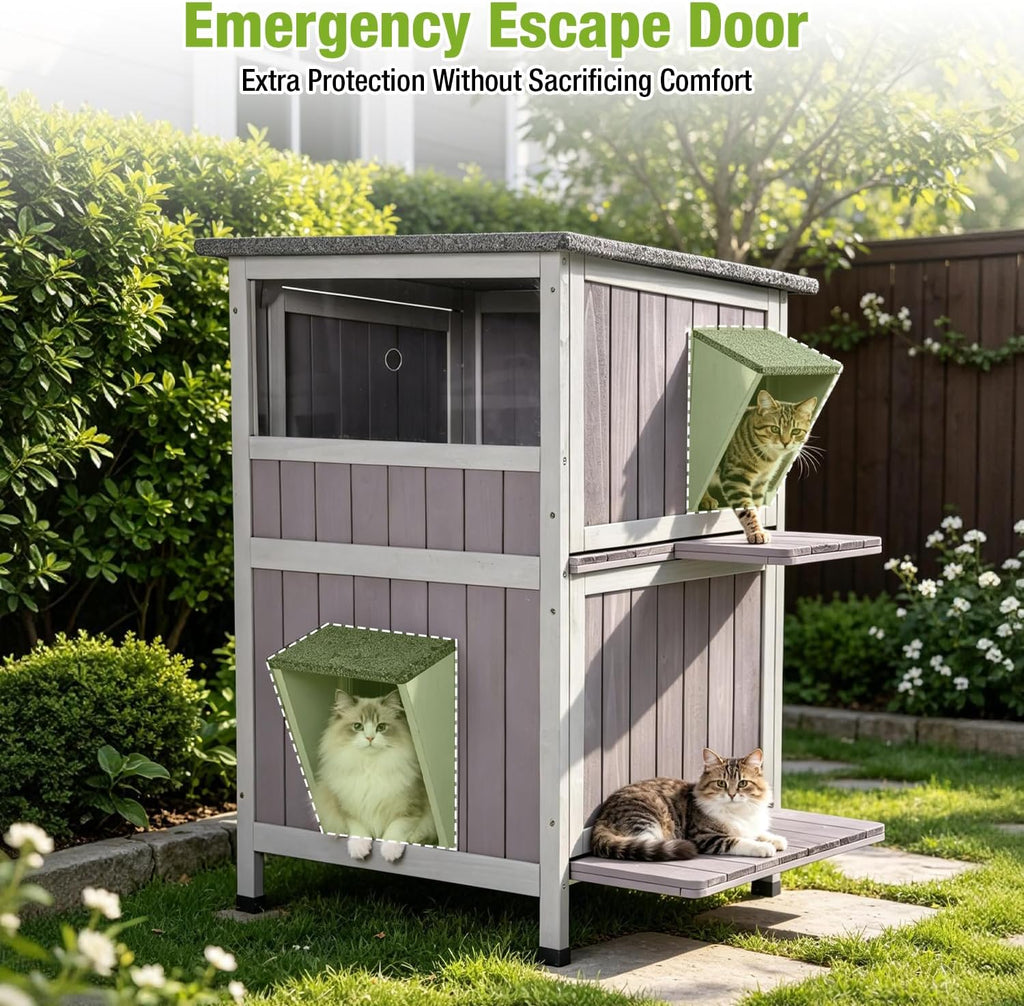 2-Story Large Outdoor Cat House Weatherproof for 2-4 Outdoor Cats